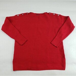 Lauren Ralph Lauren Button Sweater Womens Medium Red Long Sleeve Cotton Pullover